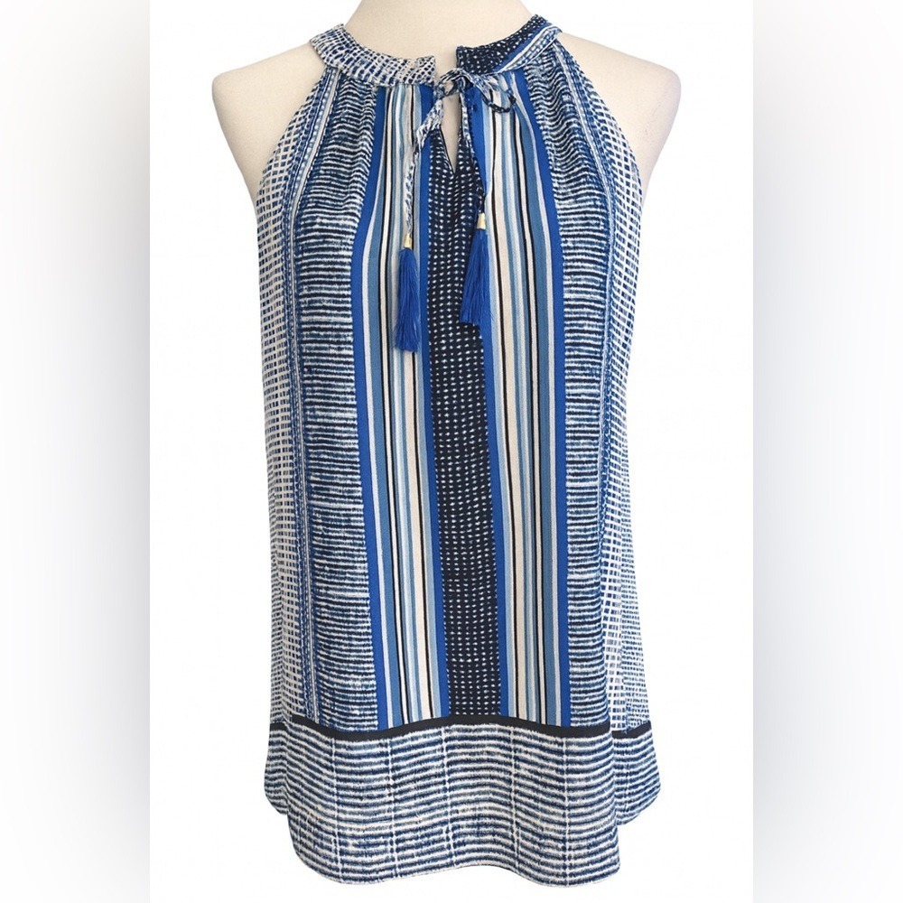 Rose & Olive Blue and Black Striped Tank Top